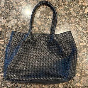 Black leather intrecciato woven leather purse